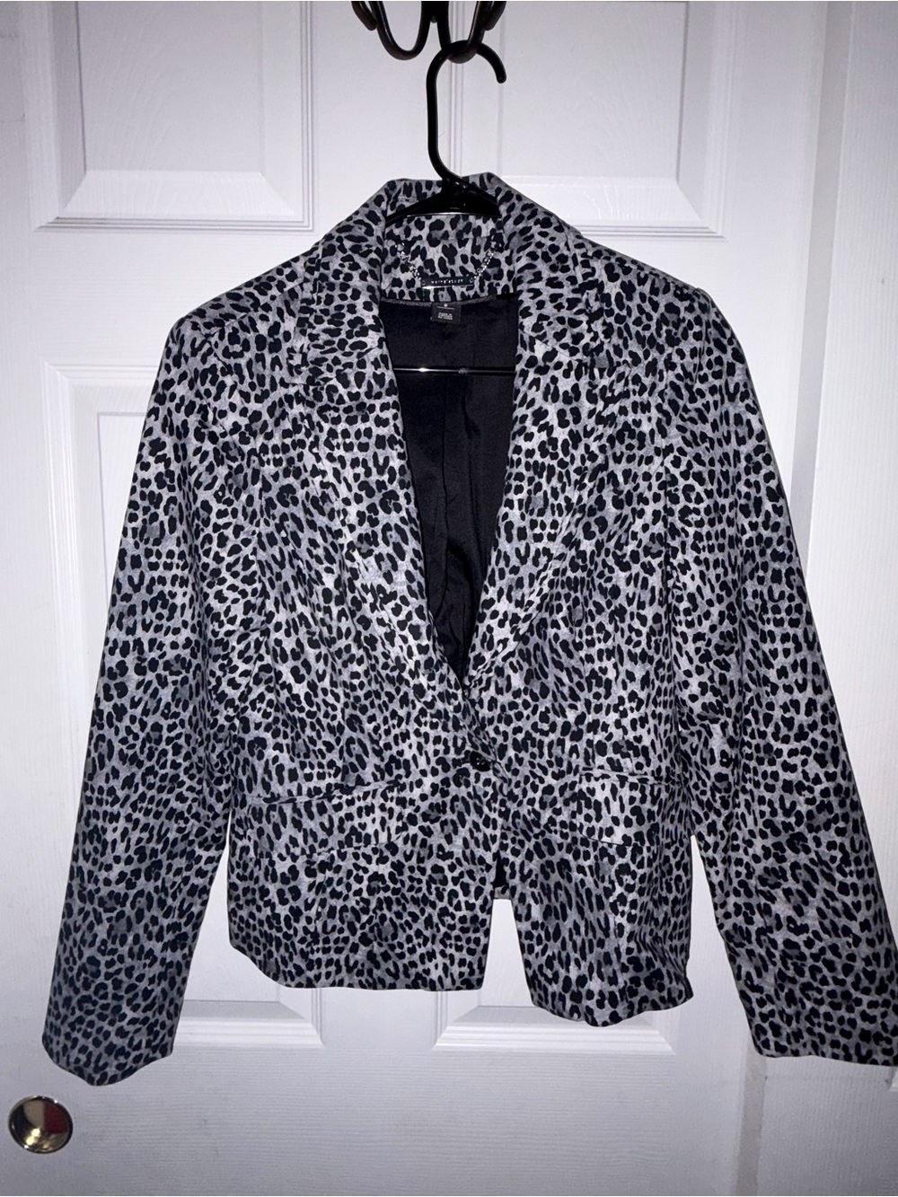 WHBM Black & Gray Leopard Print Peplum Blazer Jacket Size 8